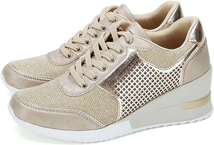 Stella | Women's Hidden Wedge Sneakers Lace Up Glitter Platform
