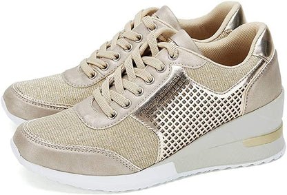 Stella | Women's Hidden Wedge Sneakers Lace Up Glitter Platform