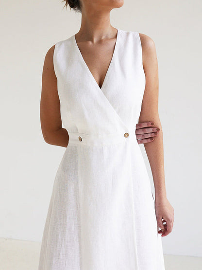 Loose Sleeveless Split-Joint V-Neck Maxi Dresses