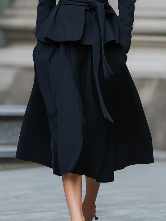 High Waisted Loose Pockets Solid Color Skirts Bottoms