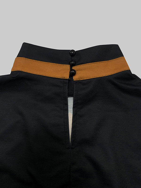 Flared Sleeves Long Sleeves Flower Print Split-Joint Mock Neck T-Shirts Tops