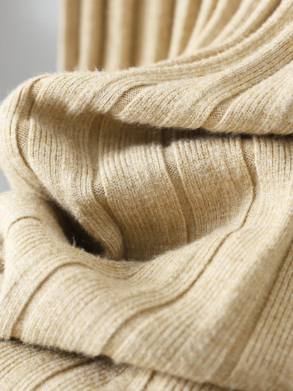 Stylish Long Sleeves High Waisted Pleated Solid Color Half Turtleneck Sweater Dresses