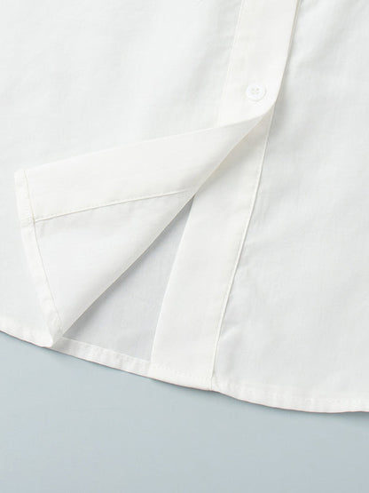 Loose Puff Sleeves Pleated Solid Color Split-Joint Lapel Blouses&Shirts Tops