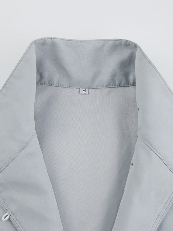 Long Sleeves Loose Solid Color Split-Joint High-Neck Blouses