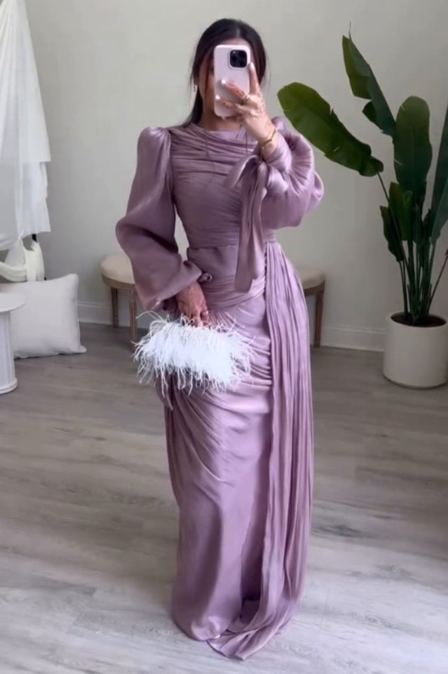 Sonia Lantern Sleeve Ruched Maxi Dress