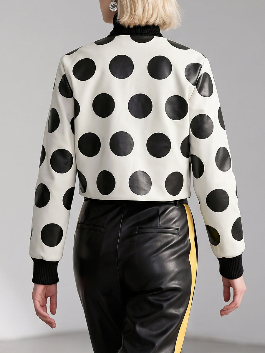 Zipper Split-Joint Polka-Dot Long Sleeves Round-neck Jackets&Coats