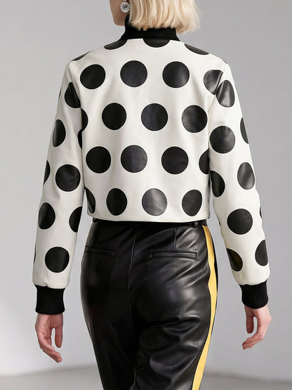 Zipper Split-Joint Polka-Dot Long Sleeves Round-neck Jackets&Coats