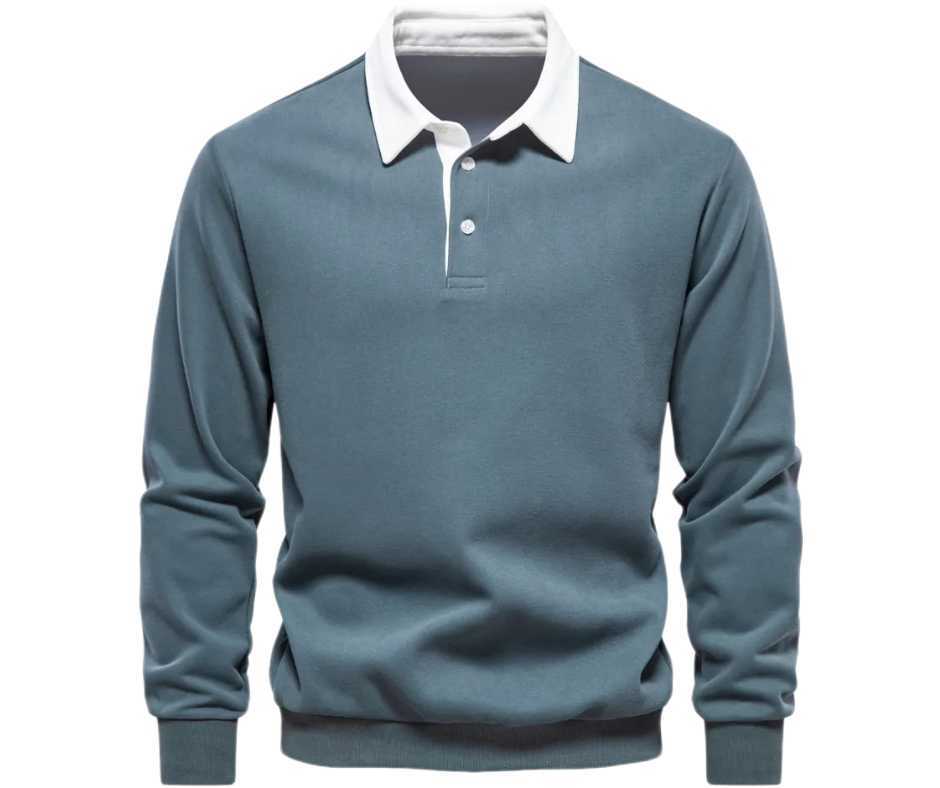 Cotton Polo Neck Sweatshirt for Men | Casual Collared Sweatshirt Green