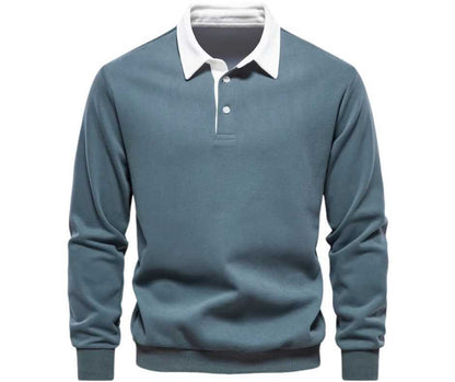 Cotton Polo Neck Sweatshirt for Men | Casual Collared Sweatshirt Green