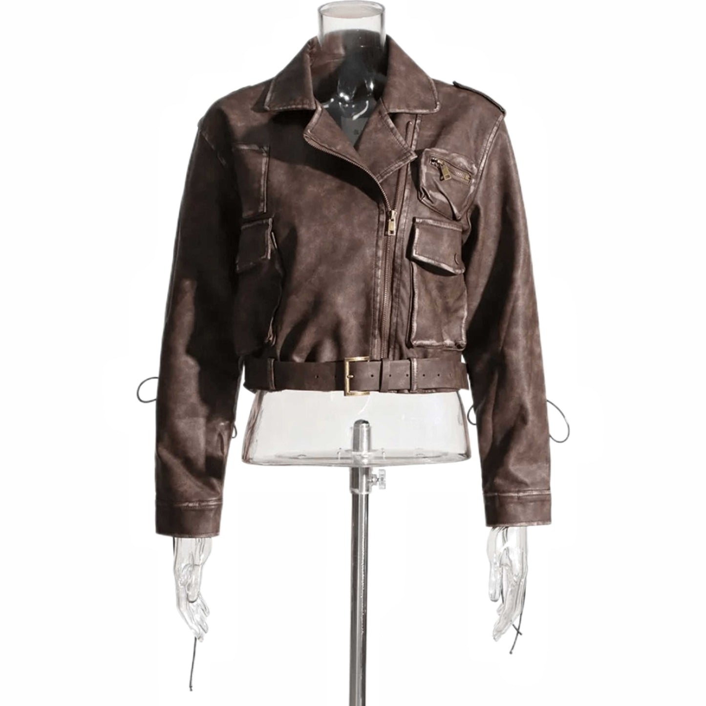 Women Washed Leather Jacket Brown