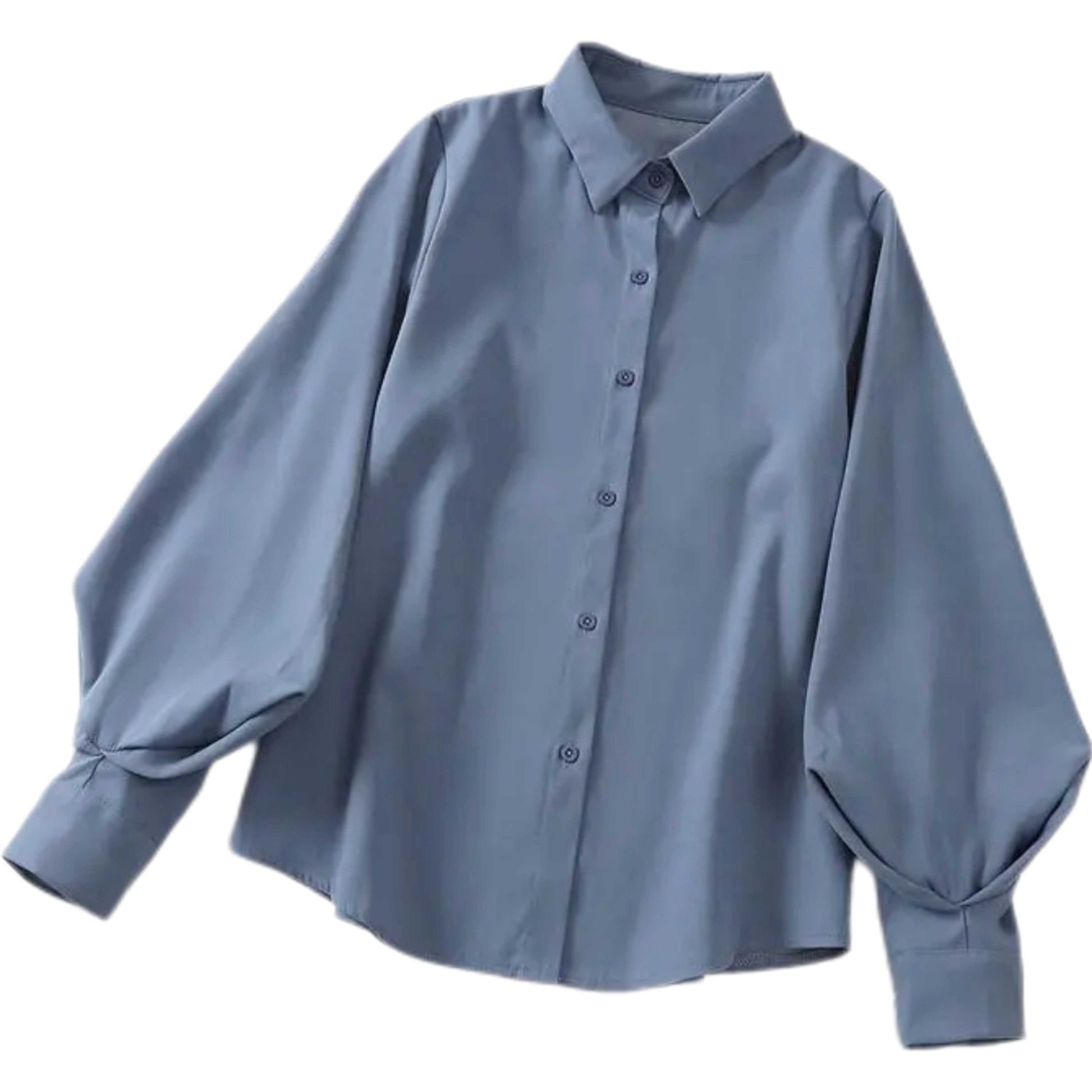 Women Lantern Sleeves Top | Vintage Loose Button-Down Shirt blue