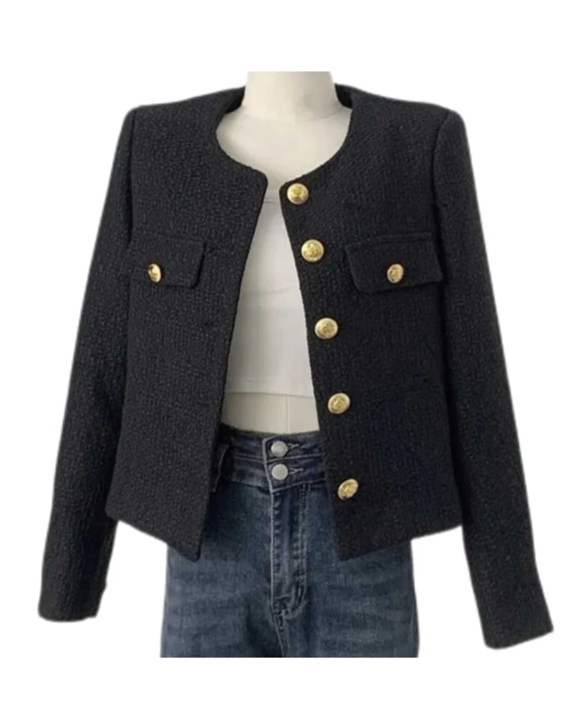 Small Tweed Coat Women | French Vintage Outerwear Black