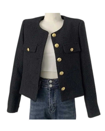 Small Tweed Coat Women | French Vintage Outerwear Black