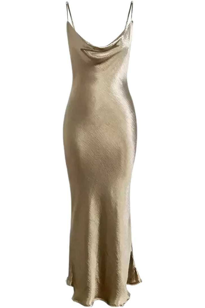 Satin Backless Dress | Long Elegant Trumpet Bodycon Dress | Spaghetti Strap Dress | Maxi Dress khaki