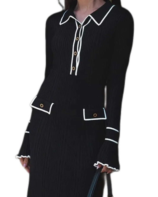 Women Ribbed Knitted Dress | Women Ruffle Knitted Maxi Dress | Long Sleeve Slim Dress