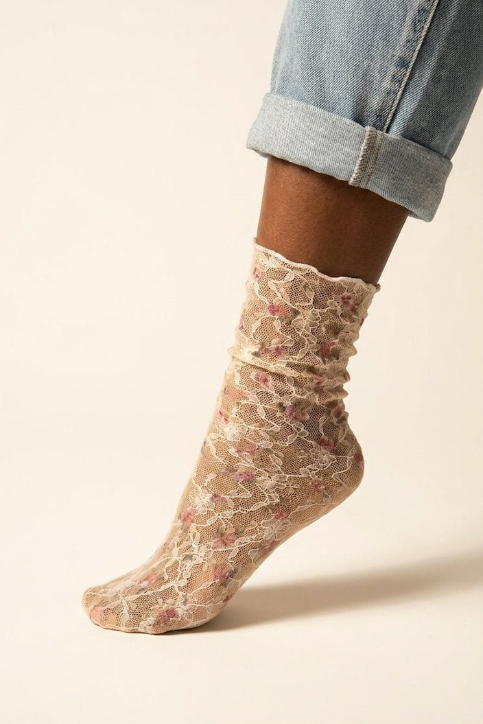 3-Pack Floral Mesh Sheer Socks