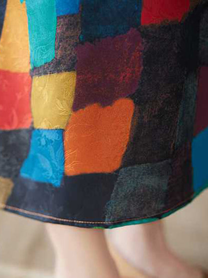 Lockere ärmellose, mehrfarbige, karierte Midikleider mit Rundhalsausschnitt in Kontrastfarbe 