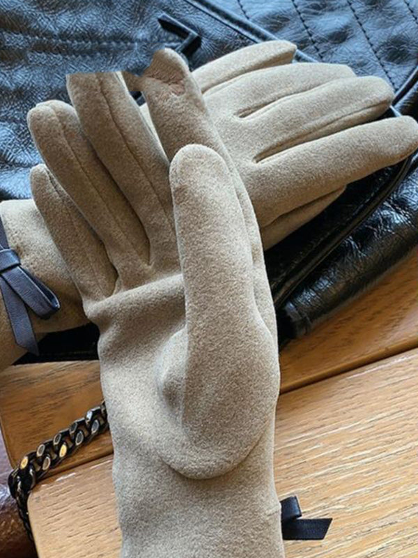 Bow-Embellished Split-Joint Gloves