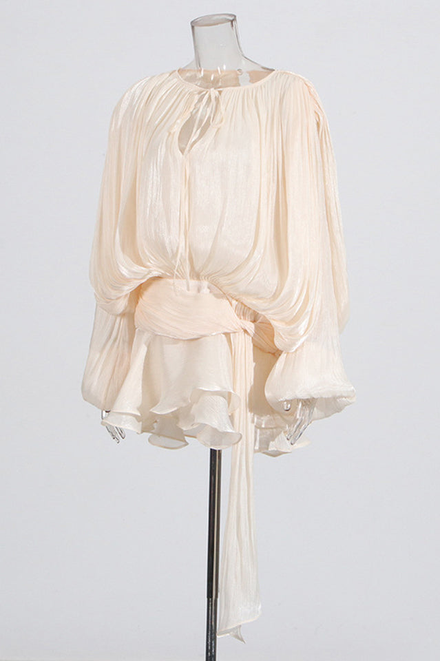 Beryl Pleated Ruffle Hem Mini Dress