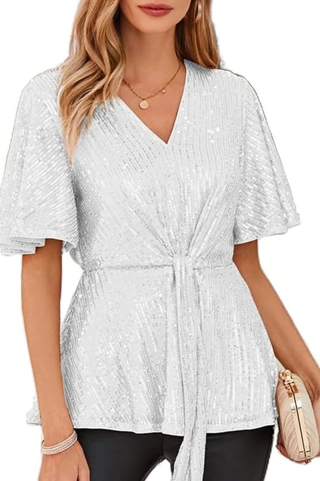 GRACE KARIN Sequin Ruffle Top