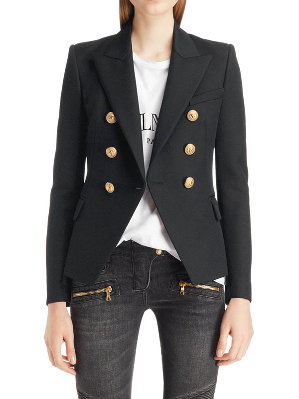 Long Sleeves Buttoned Notched Collar Blazer Outerwear