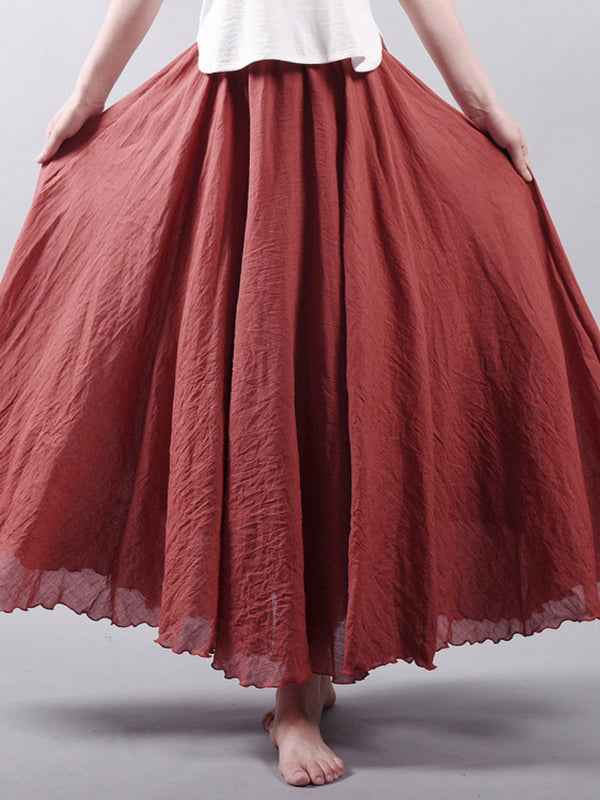 Casual A-Line Elastic Waist Solid Color Skirts RUST RED