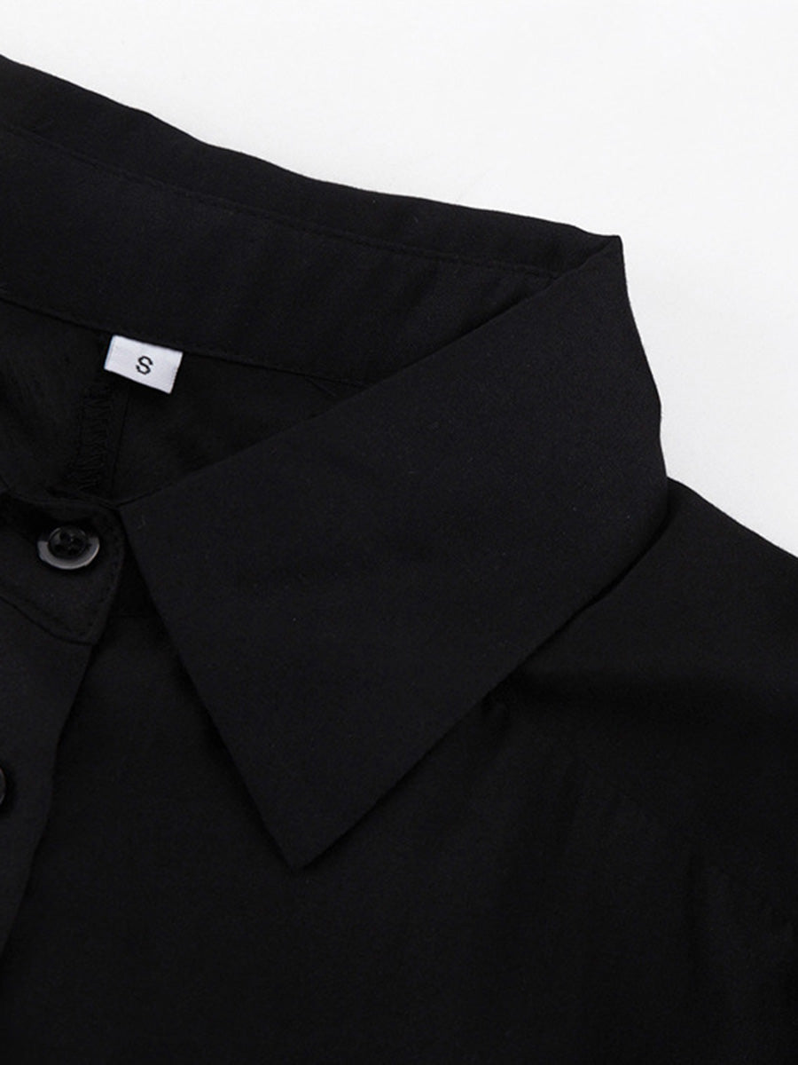 Bodycon Elasticated Waist Belted Buttoned Layered Solid Color Split-Joint Mini Dresses Shirt Dress