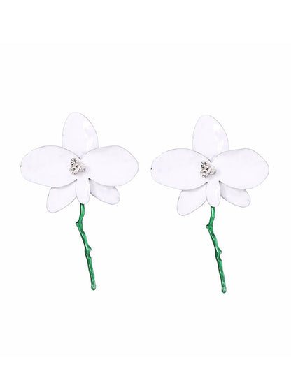 Flower Shape Rhinestone Shiny Earrings Accessories