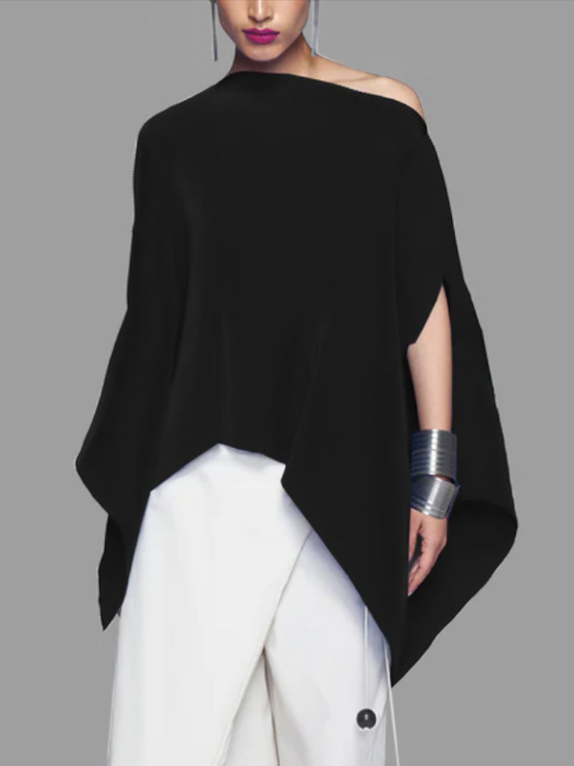 Fledermausärmel, locker, asymmetrisch, einfarbig, One-Shoulder-Blusen und -Shirts 