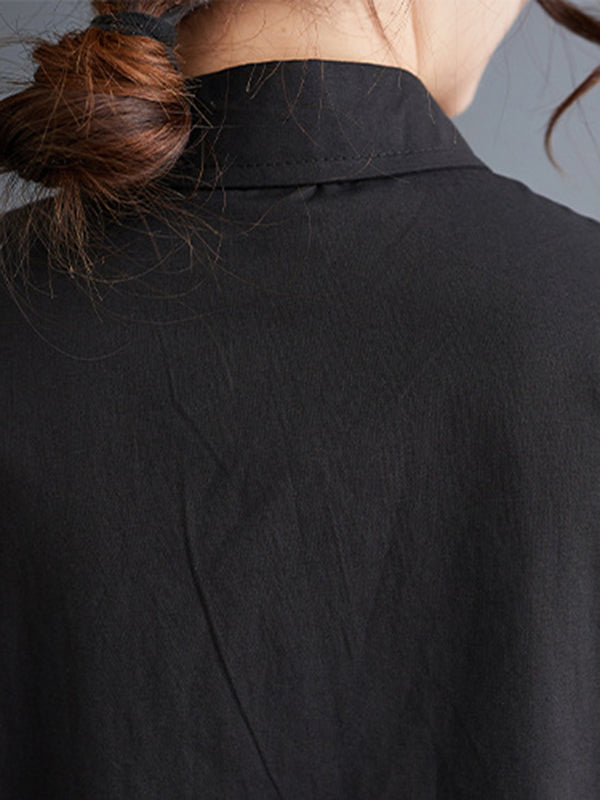 Loose Short Sleeves Solid Color Split-Joint Blouses