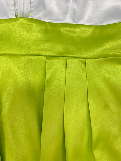 A-Line High Waisted Contrast Color Pleated Zipper Deep V-Neck Maxi Dresses