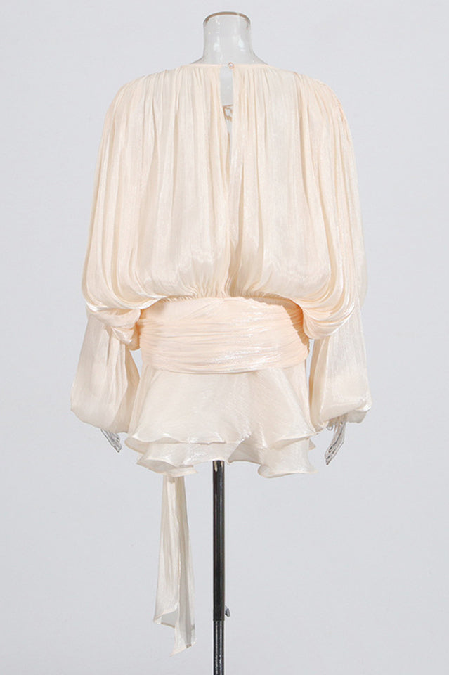 Beryl Pleated Ruffle Hem Mini Dress