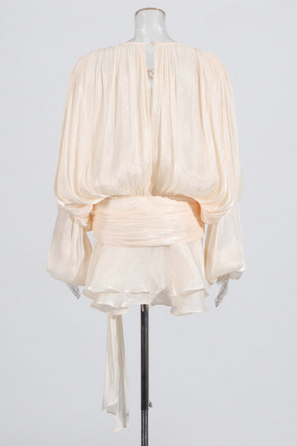 Beryl Pleated Ruffle Hem Mini Dress