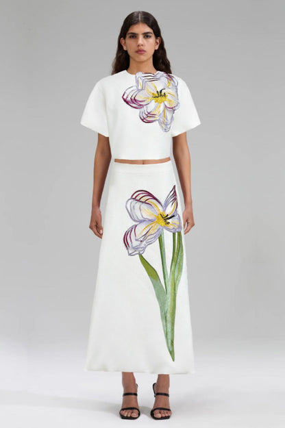 Angelica Floral Applique Skirt Set