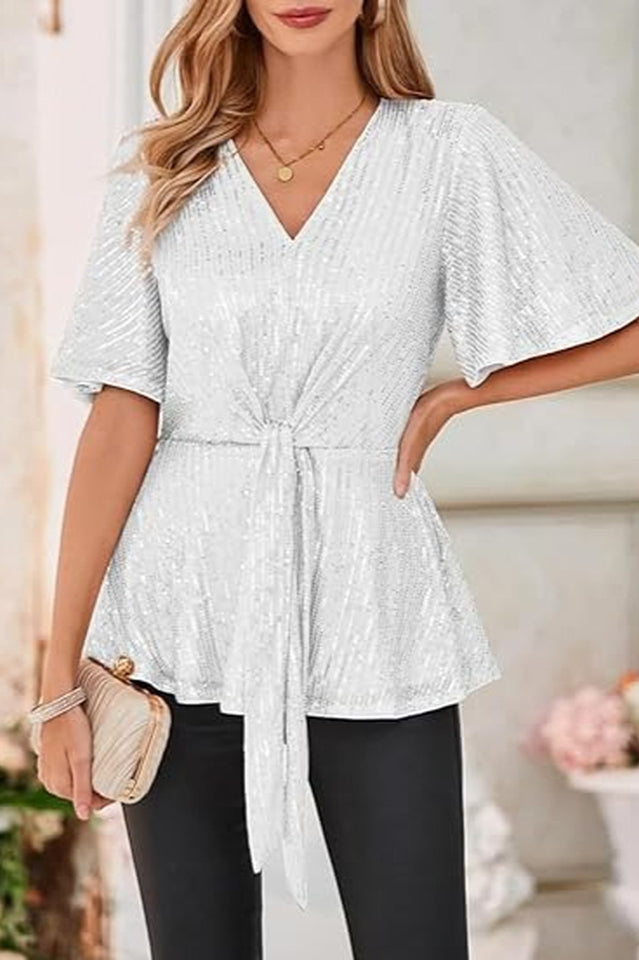 GRACE KARIN Sequin Ruffle Top 9#
