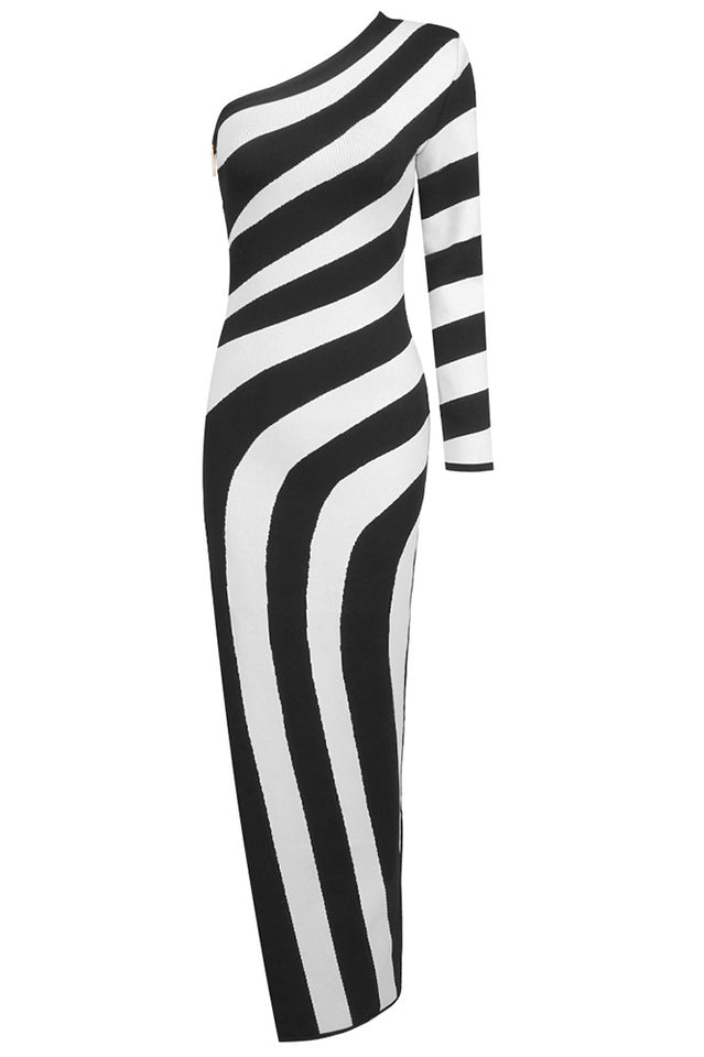Long Asymmetrical Striped Knit Dress