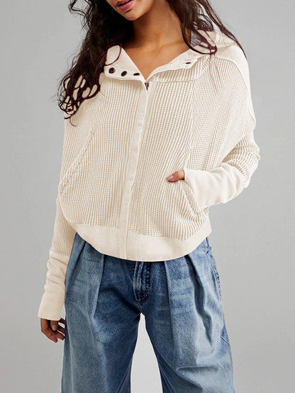 Veste à capuche, manches longues, poches boutonnées, fermeture éclair fendue, vêtements d'extérieur à capuche 