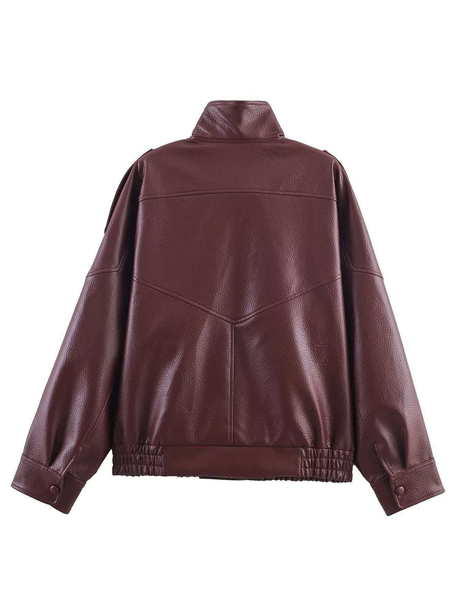 Zipper Split-Joint Solid Color Pockets Elasticity Buttoned Asymmetric Long Sleeves Stand Collar Outerwear Jackets