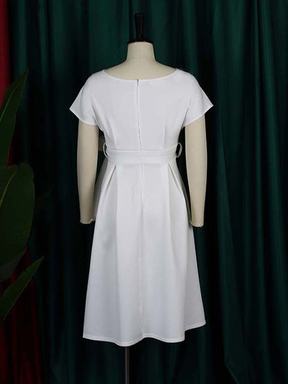 Einfarbige Midikleider mit Schleife und V-Ausschnitt 