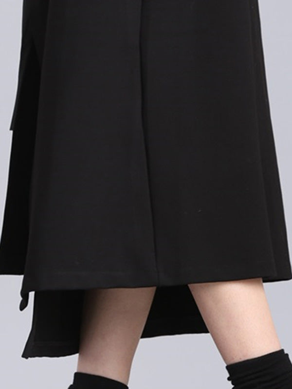 Raised Bands Split-Joint Asymmetric Black Empire Skirt