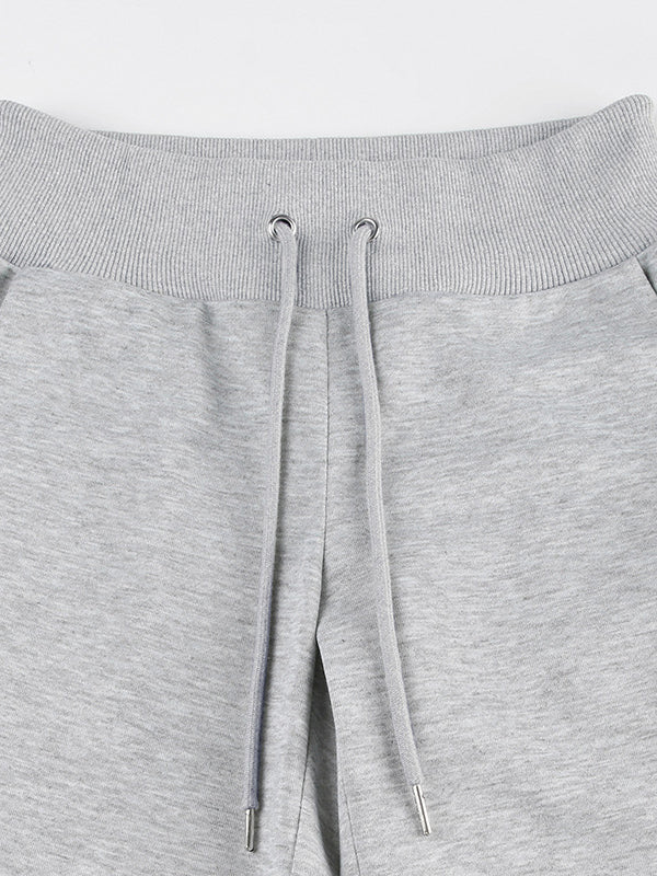 Flared Pants Loose Drawstring Pockets Solid Color Pants Trousers