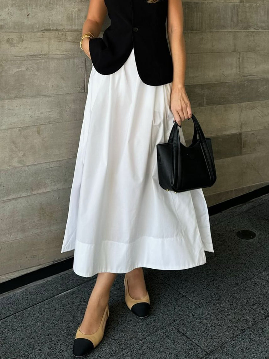 Split-side Solid Color Pockets High Waisted A-line Skirts