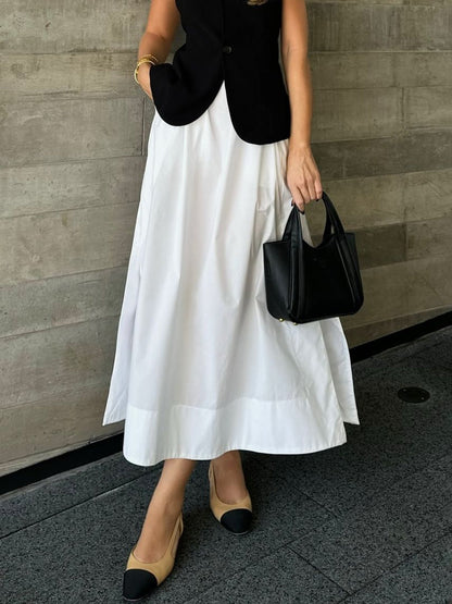 Split-side Solid Color Pockets High Waisted A-line Skirts