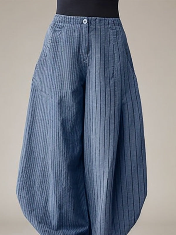 Harem Pants Loose Buttoned Striped Pants Trousers