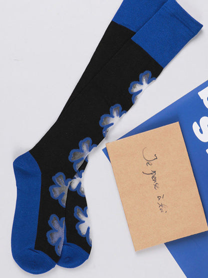 Blue Black Knitted Flower Socks Accessories