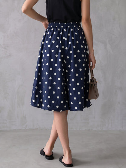 High Waisted Loose Contrast Color Elasticity Pleated Polka Dot Cropped Trousers
