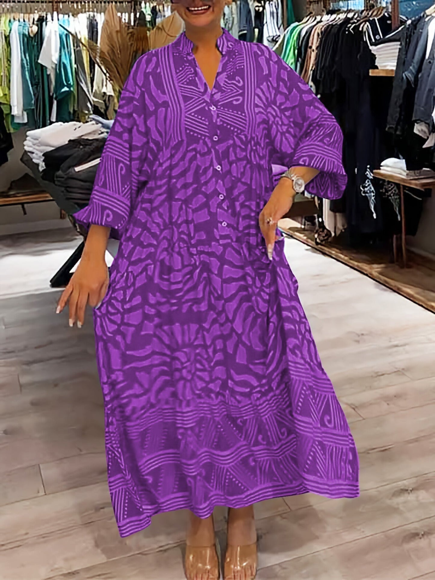 Marigold | Women's V Neck Tummy Control Flowy Loose Fit Dress