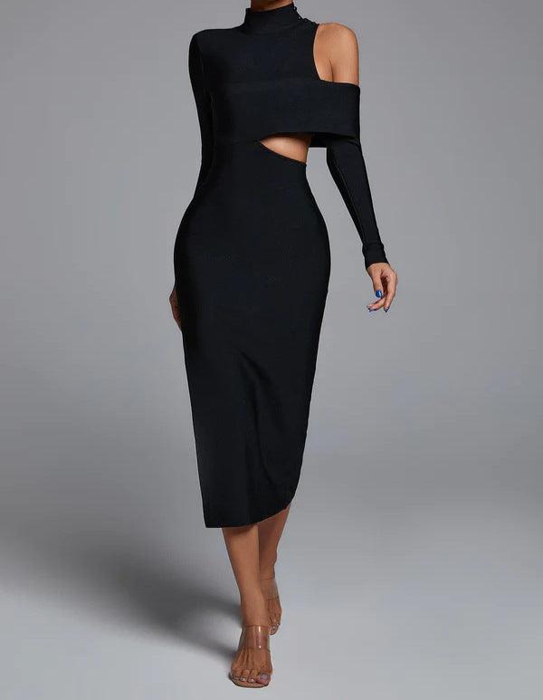 CEDRINA Long Sleeve Cut Out Bandage Dress BLACK