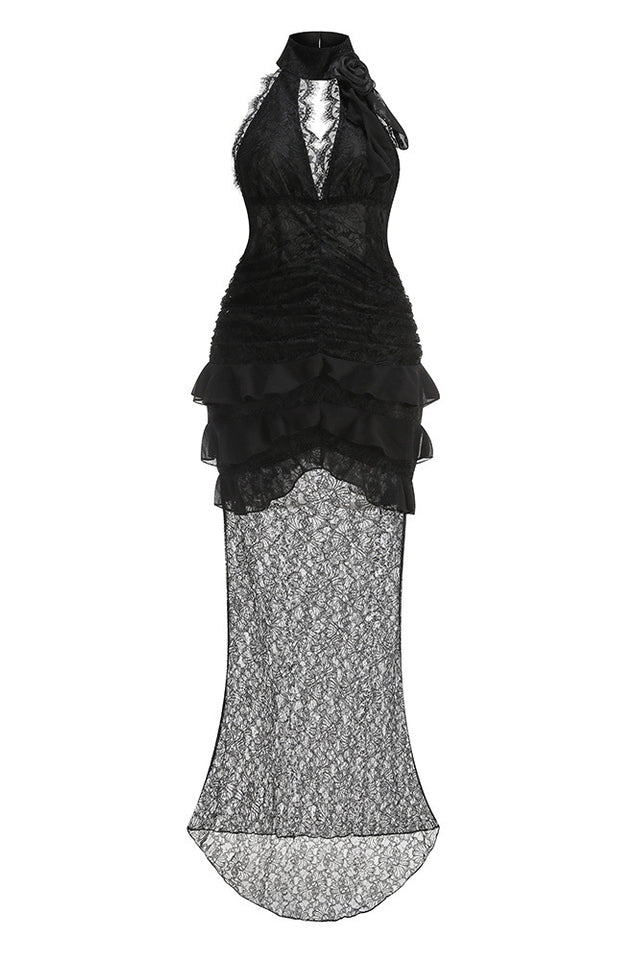 Dario Flower Plunge Lace Maxi Dress