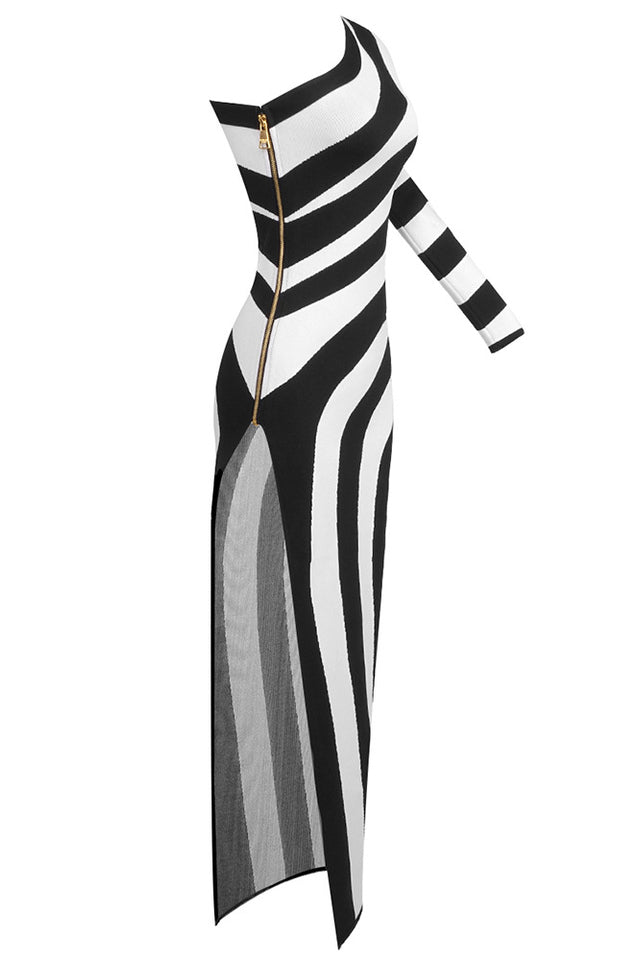 Long Asymmetrical Striped Knit Dress